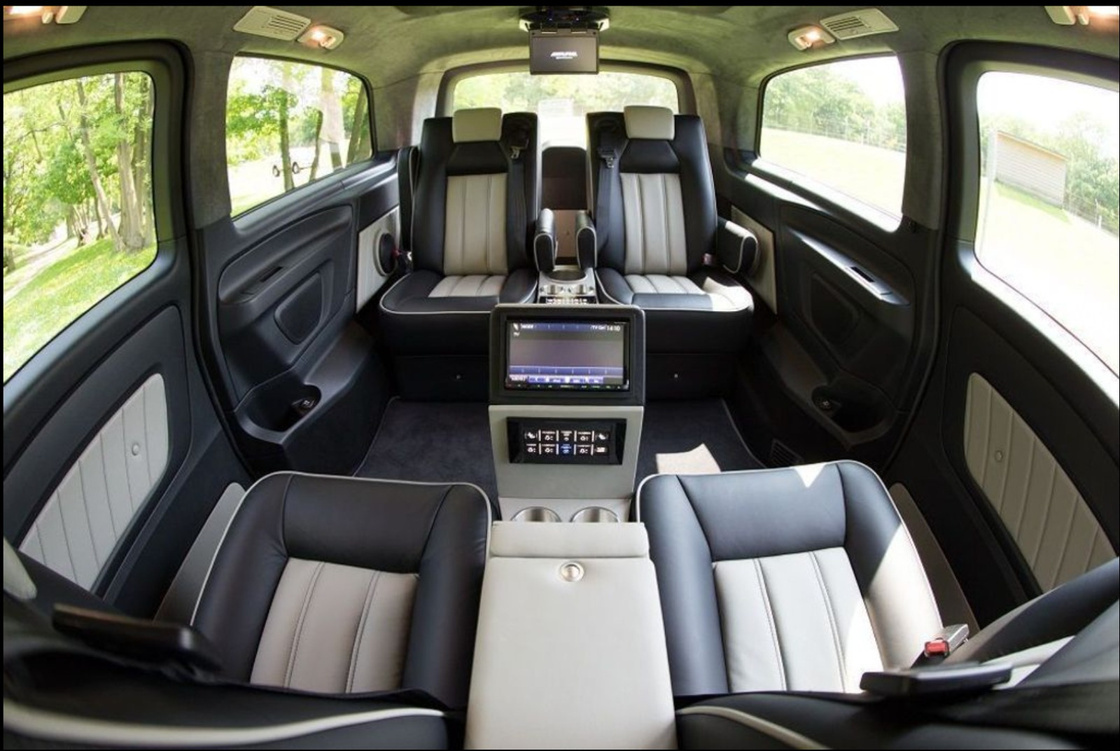 Leather seats and passenger space in a FAMS people carrier